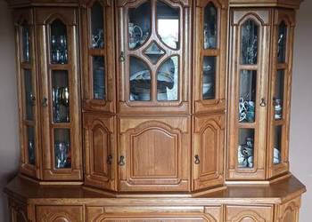 Kredens / Witryna 180 cm – klasyczny styl rustykalny, dąb złoty