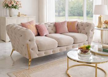 Nowoczesna Luksusowa Sofa Glamour DIVA GOLD 235cm Primavera Home pikowana