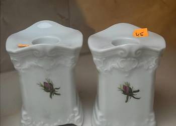 Świecznik. Biała porcelana z różyczką