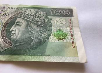 Banknot 100 zł o numerze: BX6666665