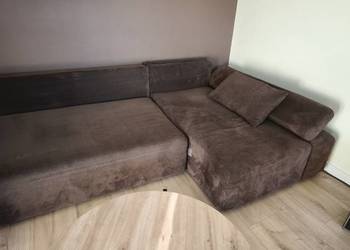Duży narożnik czekoladowy 240 cm, sztruks, funkcja spania, stan idealny