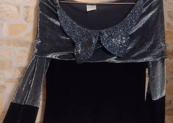 (42/XL) Monnari/Bogato zdobiona, aksamitno - srebrna bluzka