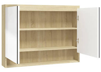 Szafka łazienkowa z lustrem 80x15x60 cm MDF biel i dąb WM-331537