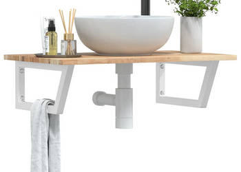 Półka ścienna pod umywalkę stal i lite drewno akacjowe WM-3302782