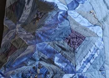 PATCHWORK KOŁDRA  140 x 220 cm bawełna- surówka niebieska nowa na prezent