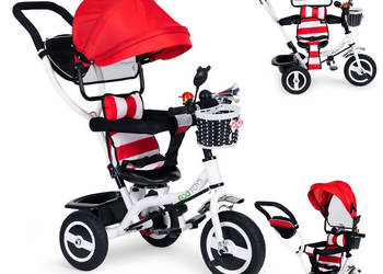 Rower trójkołowy obracany daszek wytrzymałe gumowe koła czerwony ECOTOYS