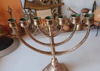 Piękny, masywny, mosiężny świecznik, menora.