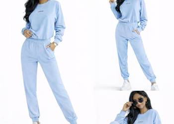 DRES WELUR KOMPLET DRESOWY WELUROWY BLUZA SPODNIE naszywka błękitny