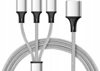 UNIWERSALNY KABEL PRZEWÓD USB 3W1 LIGHTNING MICRO-USB USB C 120CM DO IPHONE