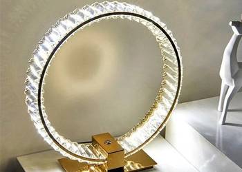 Lampa stołowa kryształowa, ring, złota, lampa nocna glamour, nowoczesna