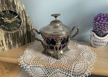 Srebro  ,cukiernica z wkladem kobaltowym ,Massat, proba 950,