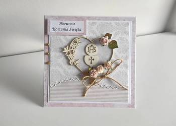 Kartka ręcznie robiona Komunia Święta handmade serce