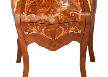 Piękna Drewniana Brzuchata Komoda Blat Marmur - Intarsje Ludwik - Szafka