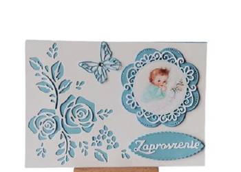 ZAPROSZENIA CHRZEST ŚWIĘTY CHŁOPIEC W SERWETCE B6 BŁĘKIT - BIEL