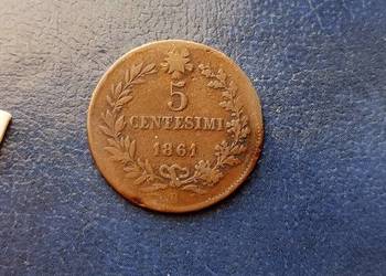 Stare monety 5 centesimi 1861 B   Włochy rzadka