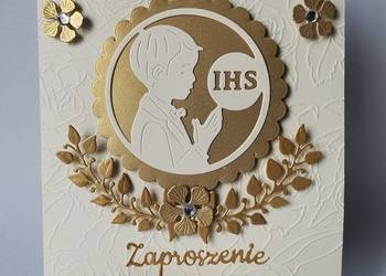 ZAPROSZENIA KOMUNIA CHŁOPIĘCE  ŁUK CHŁOPIEC Z HOSTIĄ K4 – ECRI - ZŁOTO