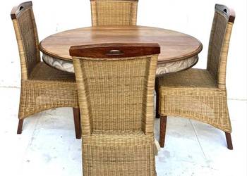 Zestaw stół + 4 krzesła rattanowe vintage shabby chic artdeco