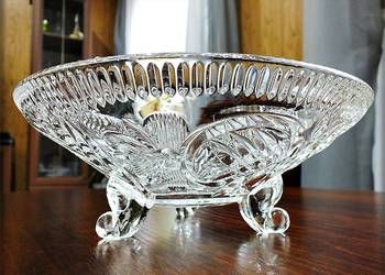 Patera Misa kryształowa na 3 ślimaczych nogach z lat 60' PRL Styl Art Deco