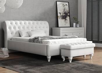 Eleganckie białe Łóżko 160x200 Pikowane Kryształki Glamour