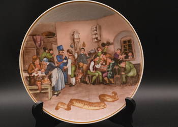 Talerz kolekcjonerski przedstawia scenę biesiady, Lichte Porzellan