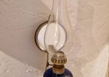 Stara LAMPKA NAFTOWA Kaganek szkł szafir posiada cylinder/ kominek vintage