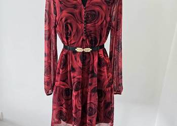 Sukienka z siatki print Róże