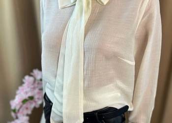 Bonprix Premium jedwab wełna bluzka z kokardą ecru elegant quiet luxury 42