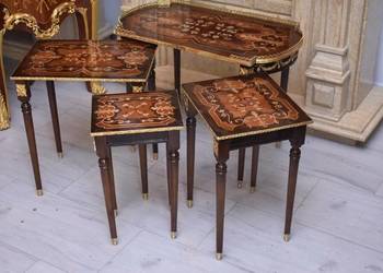 Zestaw Stolików Francuskich - Stół Kawowy Drewniany - Styl Ludwikowski