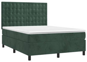 Łóżko kontynentalne z materacem i LED zielony aksamit 140x200cm WM-3136368
