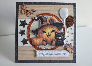 Kartka na urodziny imieniny jesienna Halloween ręcznie robiona