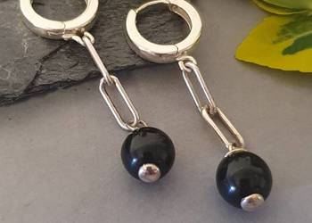 Kolczyki z czarnym onykiem ze srebra 925 – ręcznie robiona minimalistyczna