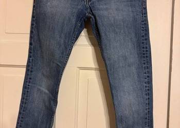 Jeansy męskie w28 L32 granatowe z przetarciami kieszenie bawełna Weekday