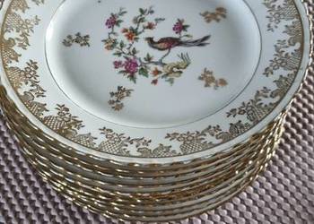 Talerze Deserowe z Rajskim Ptakiem Porcelana Francuska