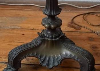 Stara, mosiężna lampa podłogowa - klosz witraż w stylu Tiffany