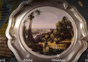 Talerz kolekcjonerski porcelana  pejzaż w cynie Talerz kolekcjonerski porcelana  pejzaż w cynie
