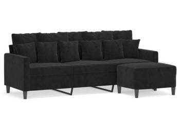 3-osobowa sofa z podnóżkiem czarna 180 cm aksamit WM-3201112