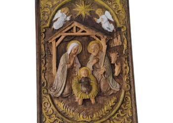 Szopka Bożonarodzeniowa - Obraz z drewna, ręcznie malowany - Prezent