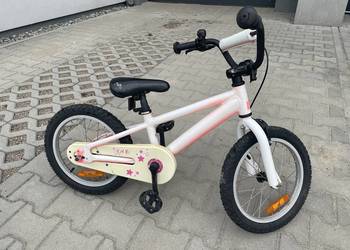 Różowo-biały rower 16'' + kółka wspomagające + nóżka, M-Bike Kid 16''