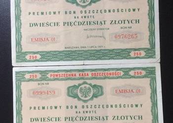 ( 235. ) Dwa Bony Oszczędnościowe Po 250 zł.