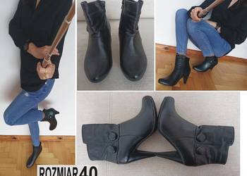 damskie czarne botki z ekoskóry na obcasie rozmiar 40