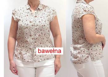 Bluzka koszula S 36 biała w kwiatki rozpinana bawełna