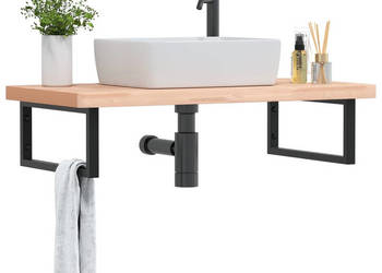 Półka ścienna pod umywalkę stal i lite drewno bukowe WM-3302437