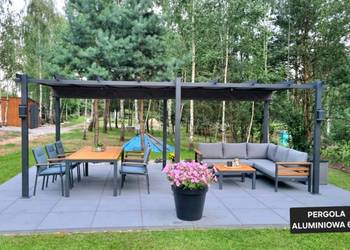 Pergola Aluminiowa 6x3 z dachem składanym materiałowym Altana Wiata LED