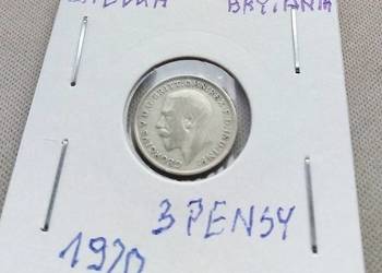 WIELKA BRYTANIA-TRZY PENCE-1920 r SREBRO