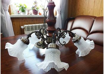 Stary stylowy Żyrandol Mosiądz Drewno Styl Klasyczny Rustykalny 5 ramienny