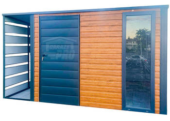 Schowek Domek Ogrodowy 3x3 + wiata 0,7m Drzwi okno Antracyt Dach GP418