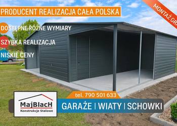 Ładny Garaż Blaszany GRAFITOWY z zadaszeniem bocznym Profil -Maj-Blach