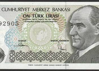 Turcja 10 lirasi 1970 - ATATURK - stan bankowy UNC