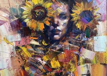 Pitsko Giennadij W śródpolnych słonecznikach 70x50