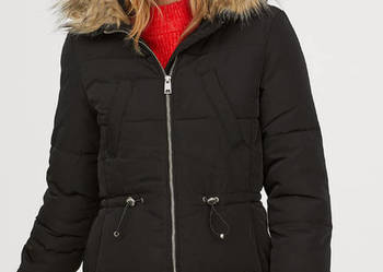 czarna kurtka pikowana H&M xxs 32 kaptur ściagacz w pasie